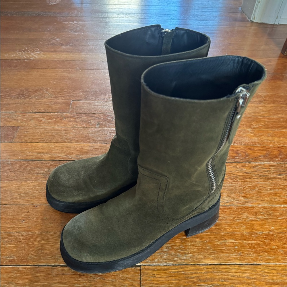 Miista Gunda Dark Green Suede Heeled Boots in box - Picture 4 of 9